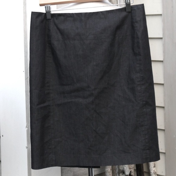 Ann Taylor Petite Grey Chambray Stretch Cotton Blend Classic Pencil Skirt Sz 10P - Picture 1 of 6